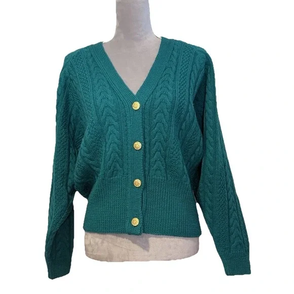 Vintage Wool Pendleton Green Women's Sweater Gold Buttons Classic Old Money LG - Picture 1 of 9